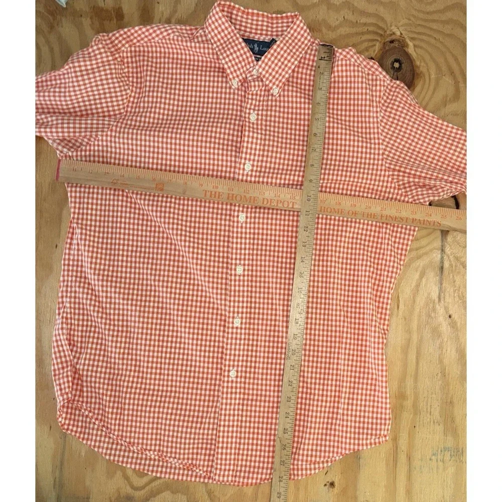 Polo Ralph Lauren Men's Orange Gingham Check Button Down Large Custom‎ Fit